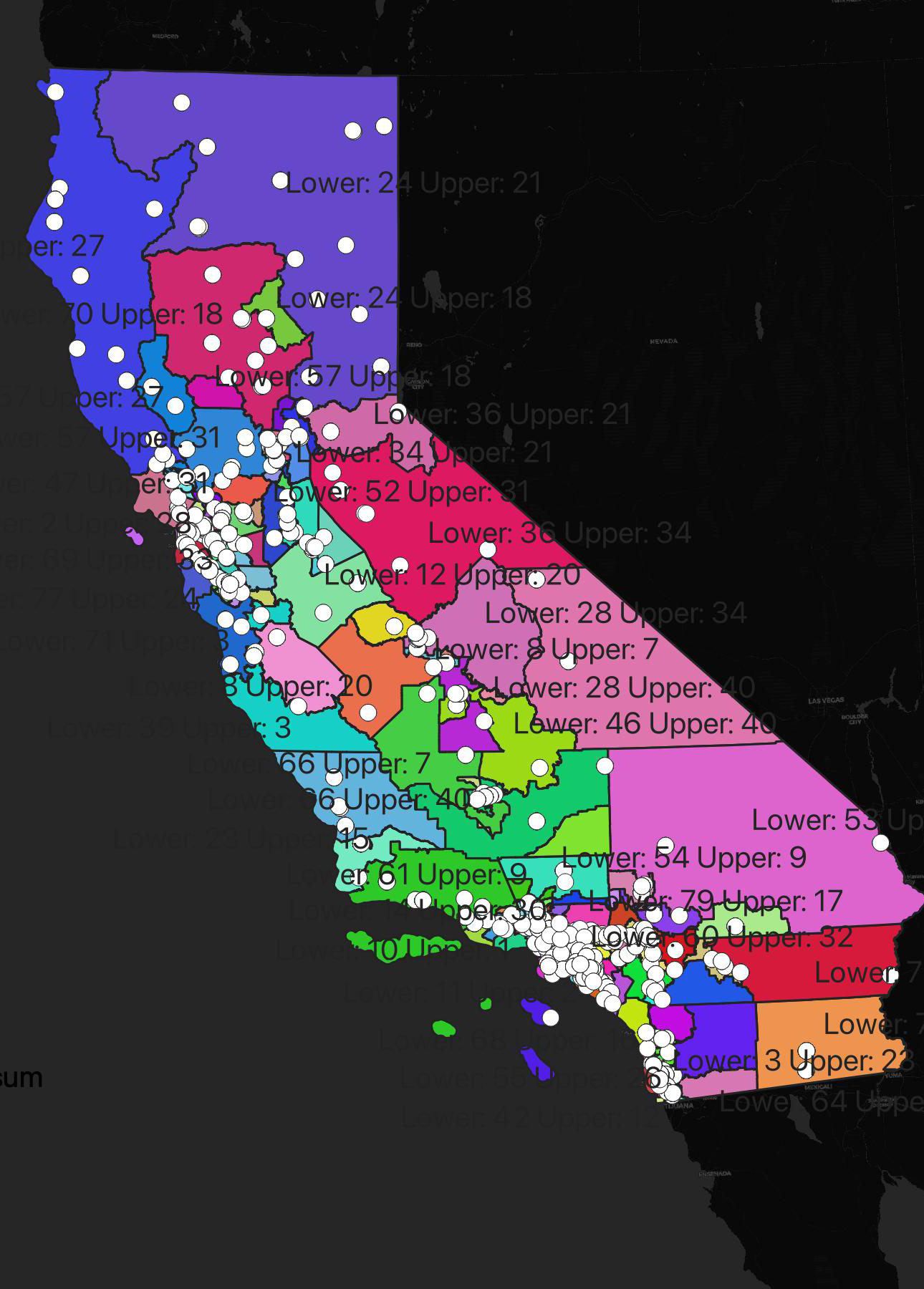 California hospital locations over Assembly and Senate district intersections
