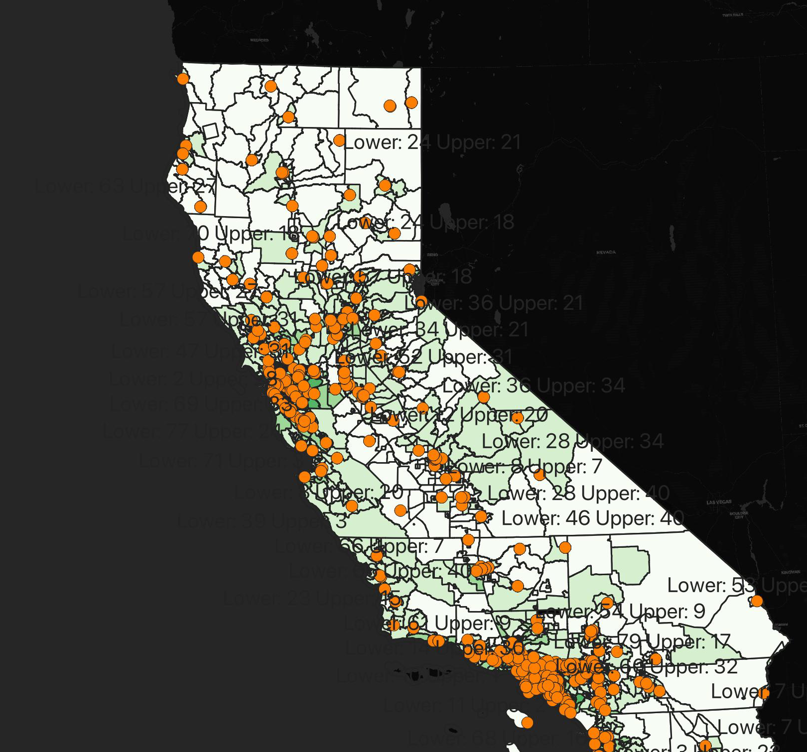 California hospital locations over median household income