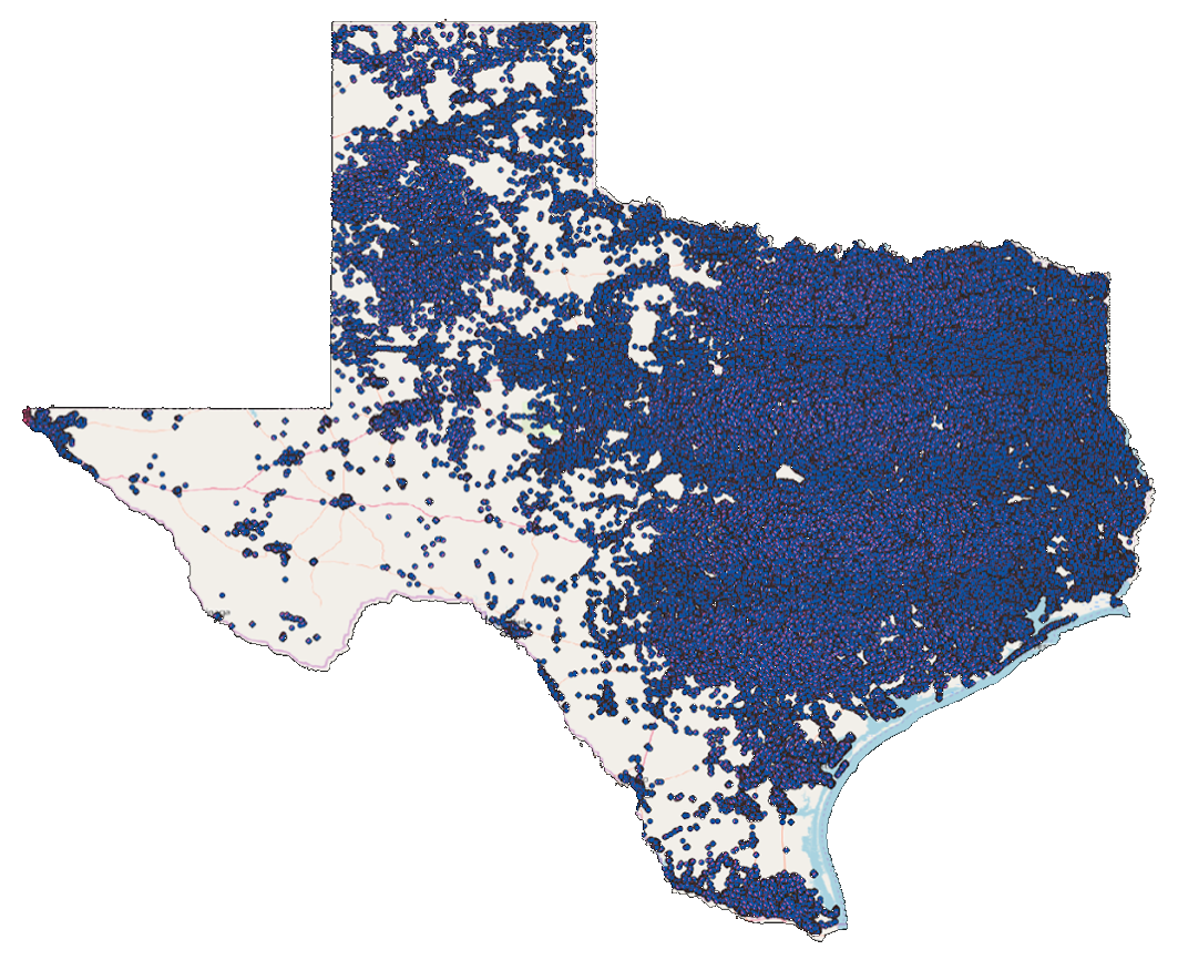 Every Texas voter plotted as a point