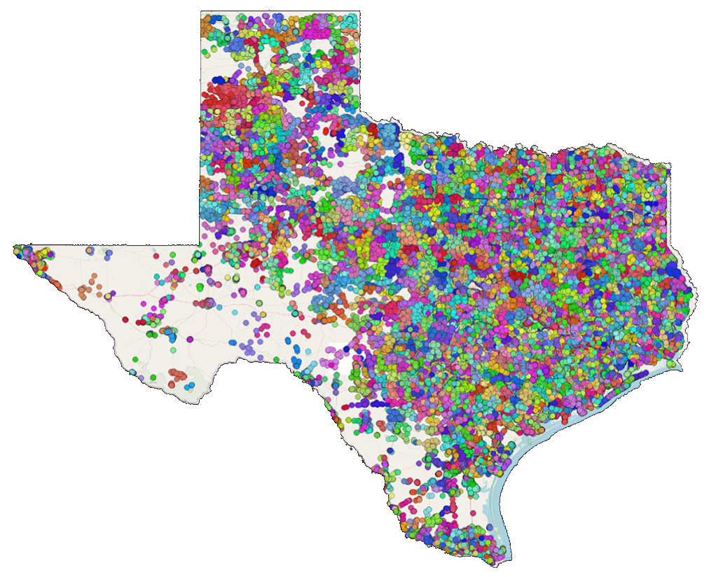 Texas boundary estimation polygon map